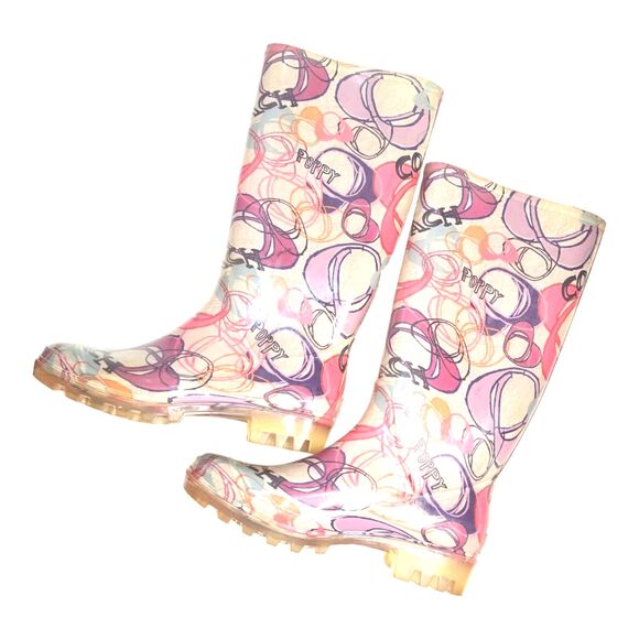 Coach Poppy Multicolored Tall Rain‎ Boots Size 5 - Picture 1 of 12